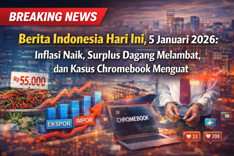 Berita Indonesia Hari Ini, 5 Januari 2026: Inflasi Naik, Surplus Dagang Melambat, dan Kasus Chromebook Menguat
